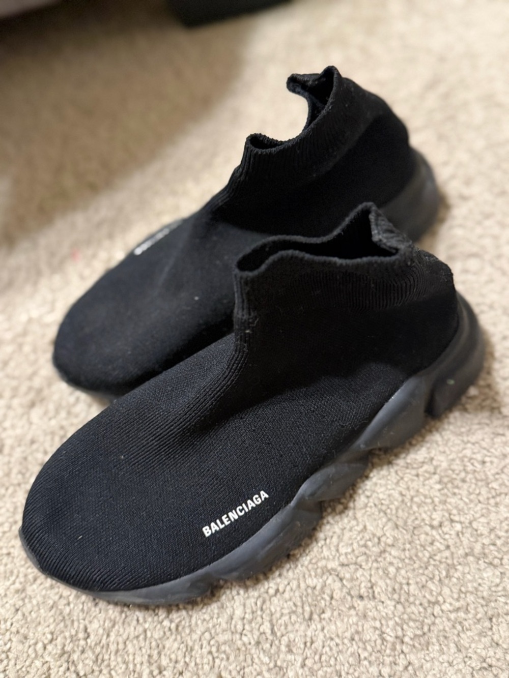 Balenciaga Black Knit Sock Sneakers with White Logo